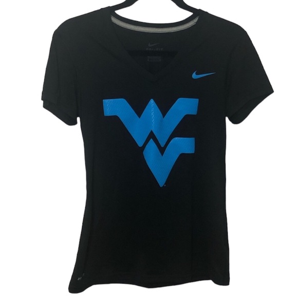 Nike Tops - NIKE | WVU West Virginia University Logo T-Shirt Short Sleeve V Neck Black Blue